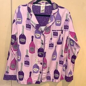 Munki Munki purple and pink champagne themed pajama top only size small flannel